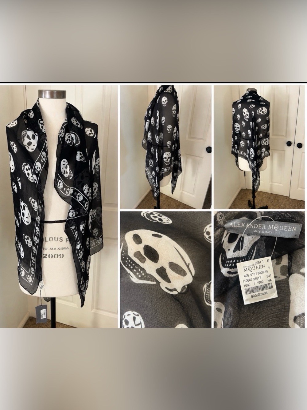 Alexander McQueen silk chiffon skull scarf new with tags